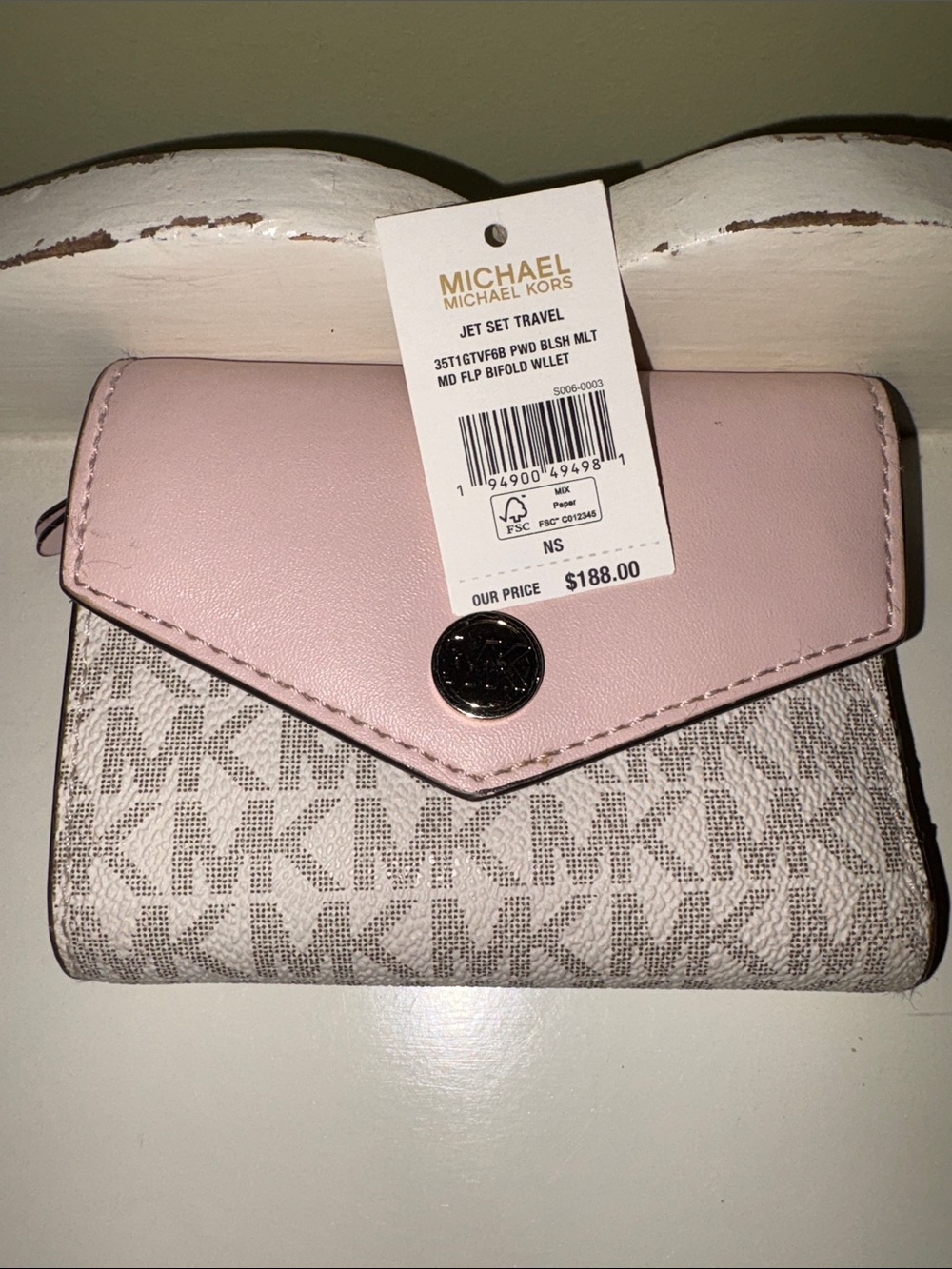 EUC- Michael Kors Pink Logo Tote with Striped Crossbody Strap & Wallet - Picture 16 of 17